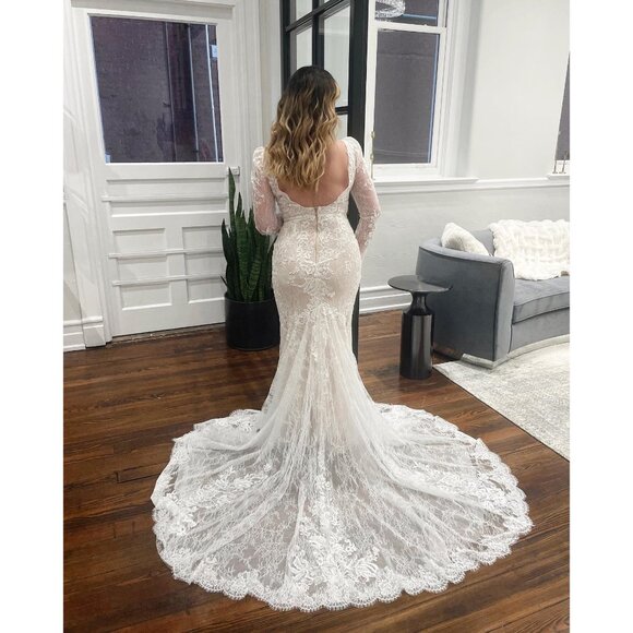 Pronovias Panjin Wedding Gown Size 14 Lace Long Sleeve - Picture 11 of 15